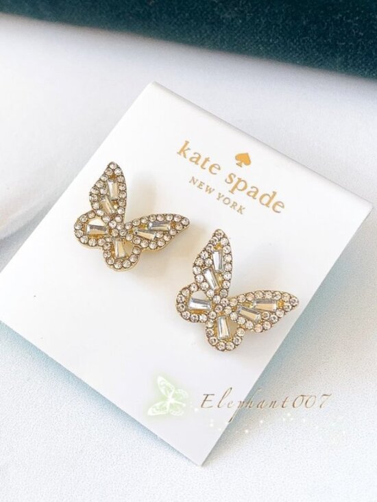 kate spade Jewelry - Kate Spade Crystal Butterfly Statement Earrings Gold Tone Sparkly Studs